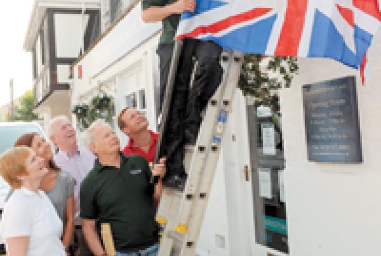 Union Jack flags flapping in Twyford